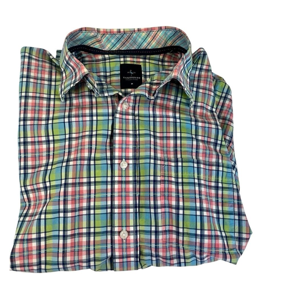 Taylor Bird Mens Blue/Pink Plaid Button Down Long Sleeve Shirt.Spring Easter Med